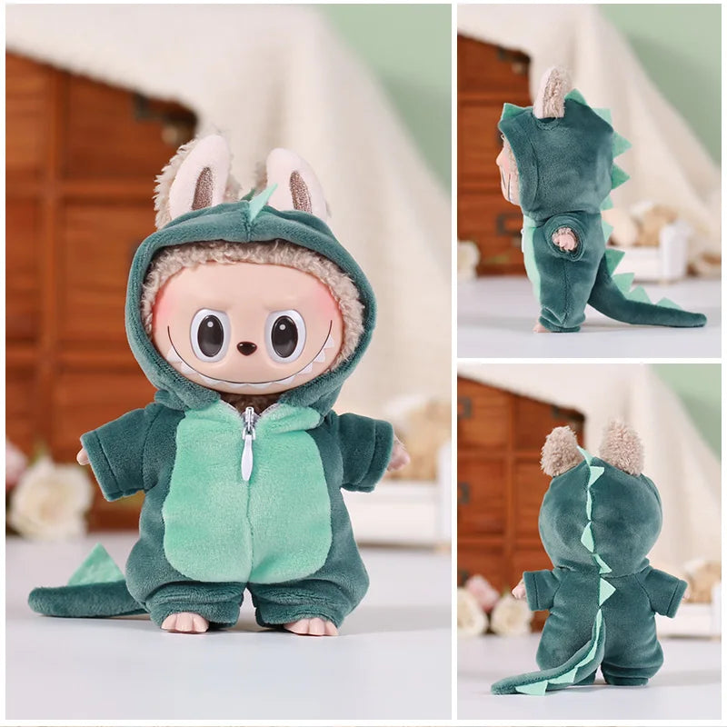 13CM Plush Doll Clothes for Labubu Doll's Clothes 6-Piece Set Dinosaur Animal Suit with Hat Outfit Accessories Dolls Clothing