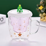 Christmas Tree Cup Transparent Double Heat Resistant Creative Couples Mug Snowflake Drinking Glass Children's Gift Coffee Cups