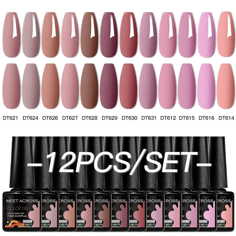 MEET ACROSS 12Pcs Gel Nail Polish Set 7.3ml Pink Blue Neon Macaron Color for Nails UV Gel LED Nail Art  Varnish Manicure Kit
