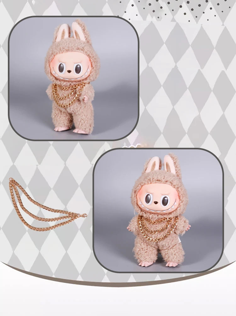 Luxury Tidal Current Labubu Black Hip Hop Mask Knitted Hat Accessories 3-Layer Big Gold Chain Street Fashion Doll Ornaments