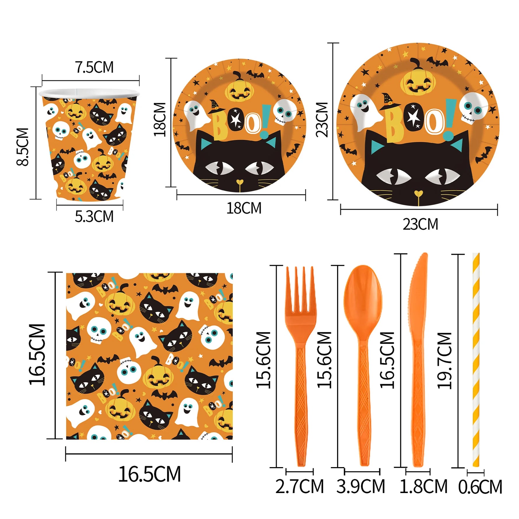 Halloween Black Cat Pumpkin Ghost Theme Festival Disposable Paper Plate Paper Cup Napkin Party Supplies