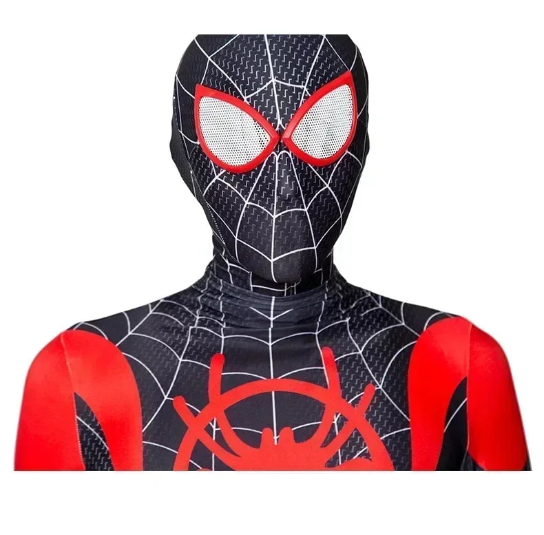 Superhero Spiderman Miles Morales Cosplay Costume Adult Kids Spider Man Halloween Jumpsuit Bodysuit Coat Party Dress Up Gift