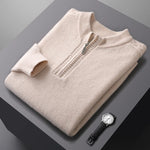 100% pure wool sweater round neck men's thick solid color long sleeved pullover sweater zipper wool knit winter cashmere sweater