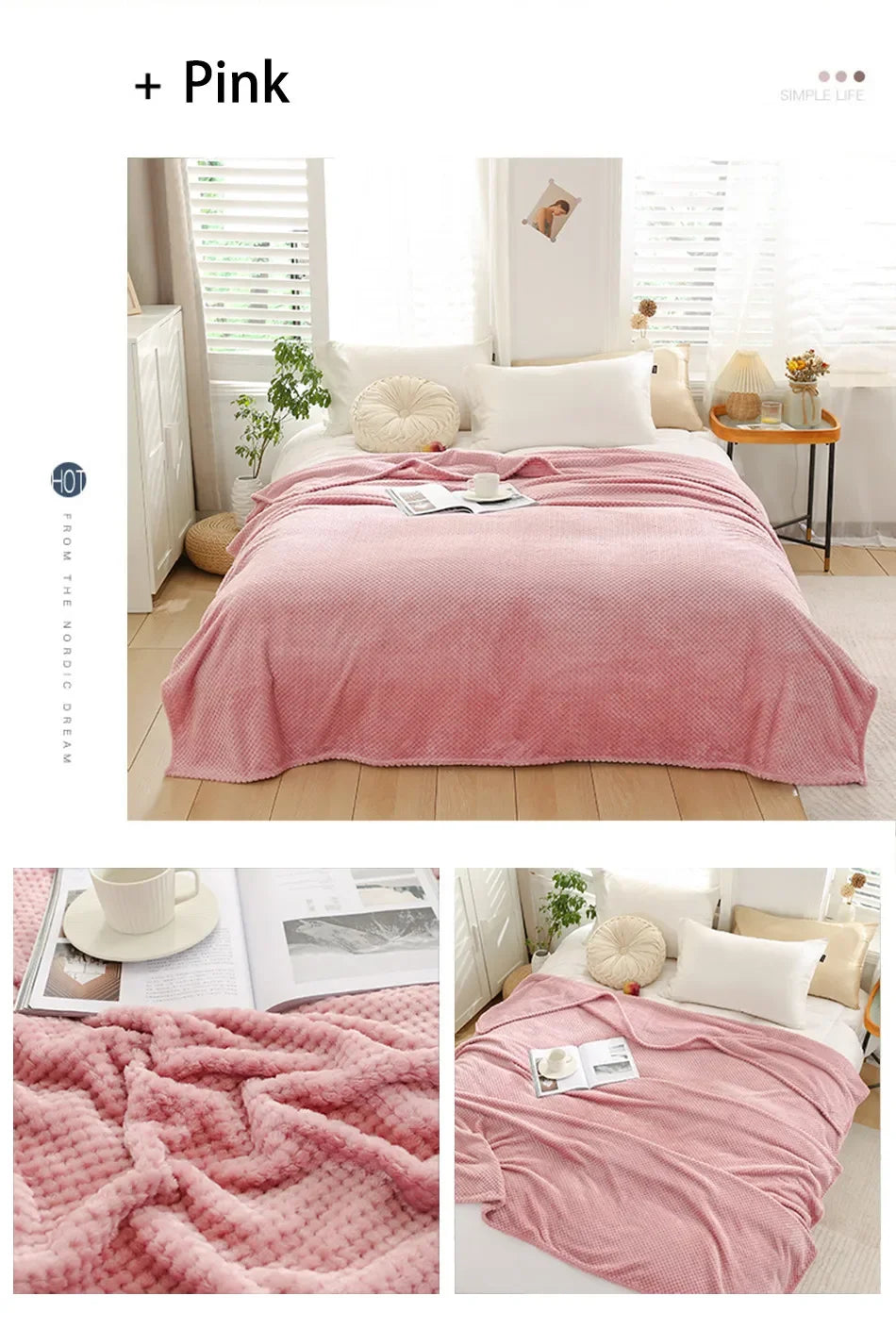 Japan Style Coral Fleece Blankets 300gsm Spring Summer Soft Fluffy Faux Fur Mink Throw Solid Sofa Cover Bedspread Plaid Blankets