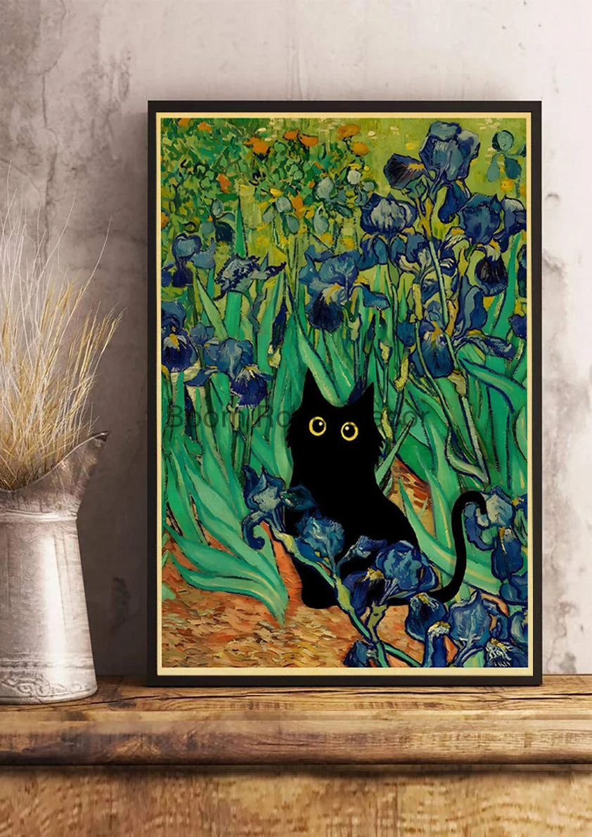 Digital Cats Cute Poster Kraft Paper Prints Modern DIY Funny Cartoon Room Painting Prints Art Picture Posters Living Room Decor