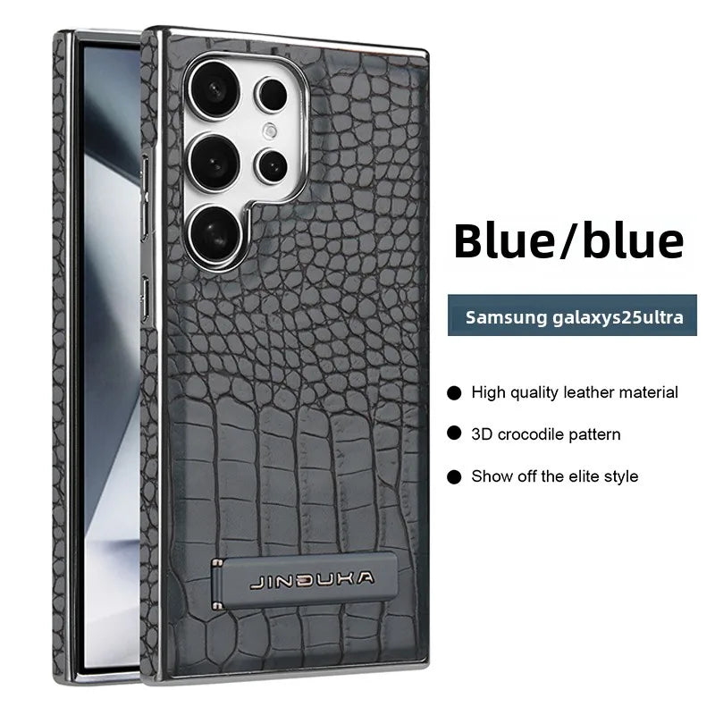 High Quality Leather Holder Electroplate Phone Case for Samsung Galaxy S25 S24 S23 Ultra S24 S23 Plus Bracket Magnetic Cover