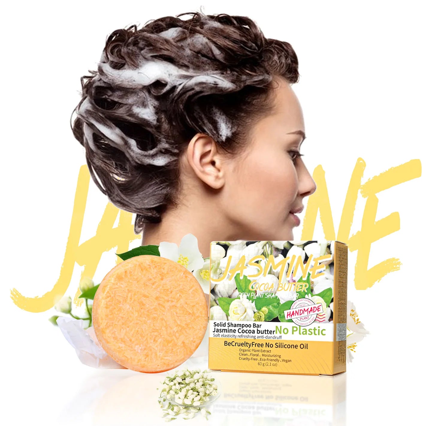 Jasmine Solid Shampoo Stick – Handmade, Oil-Control & Refreshing with Plant Essential Oils