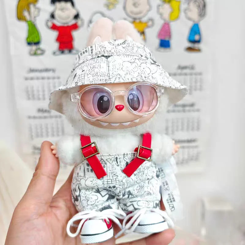 For 3rd Gen 17cm Labubu Trend Clothes Pendant Sitting Party Graffiti Strap Pants Hat Labubu Retro Clothes