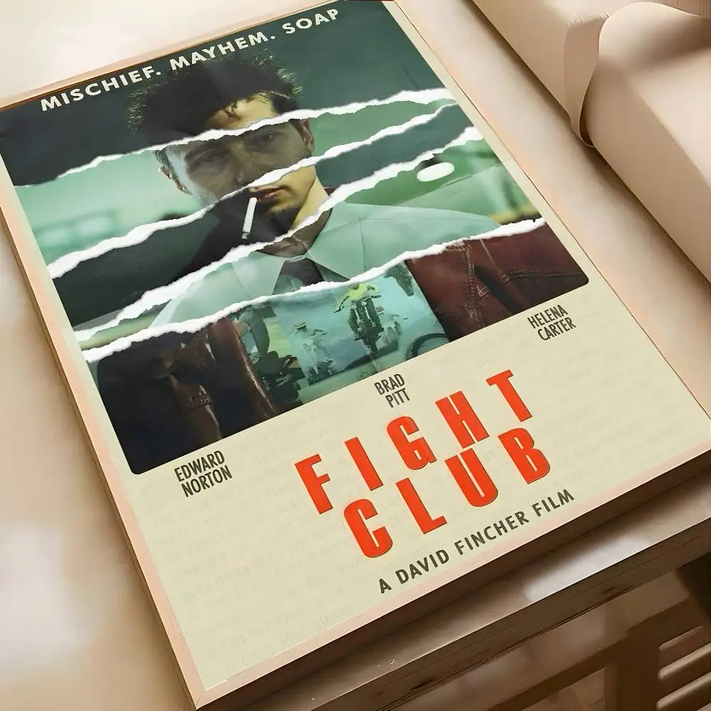 Movie Sticky Fight Club Poster High-definition art sticker Self adhesive waterproof home decoration for living room