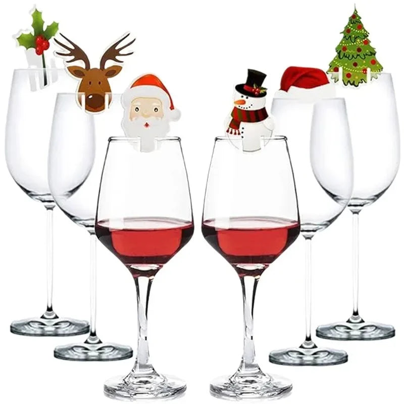 10pcs Santa Claus Snowman Tree Wine Glass 2024 Merry Christmas Decorations For Home Table Place Cards Xmas Gift New Year Party