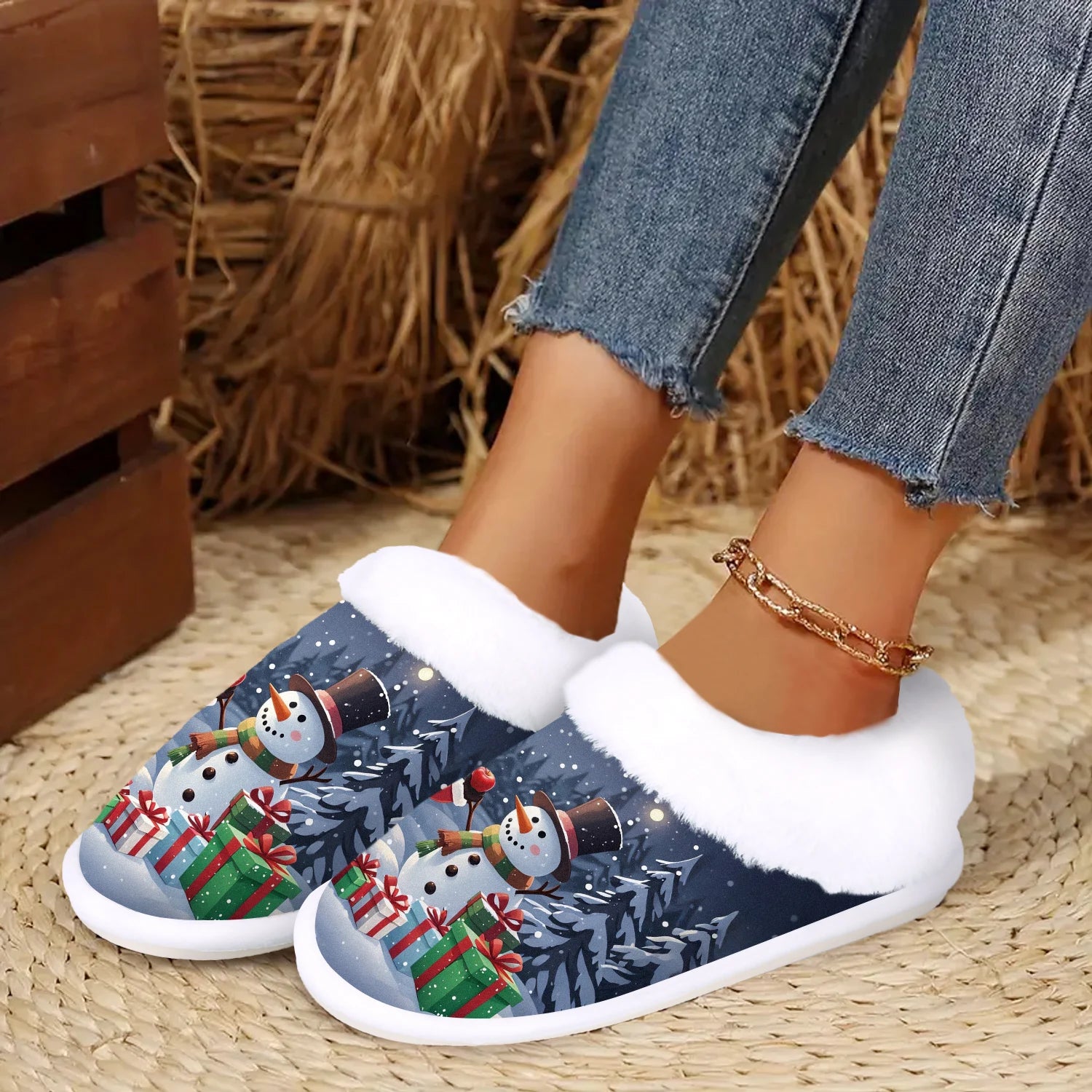 Christmas Present, Cute Santa Claus&Snowman Indoor/Outdoor Slippers, Soft House slippers,Warm Bedroom Slippers