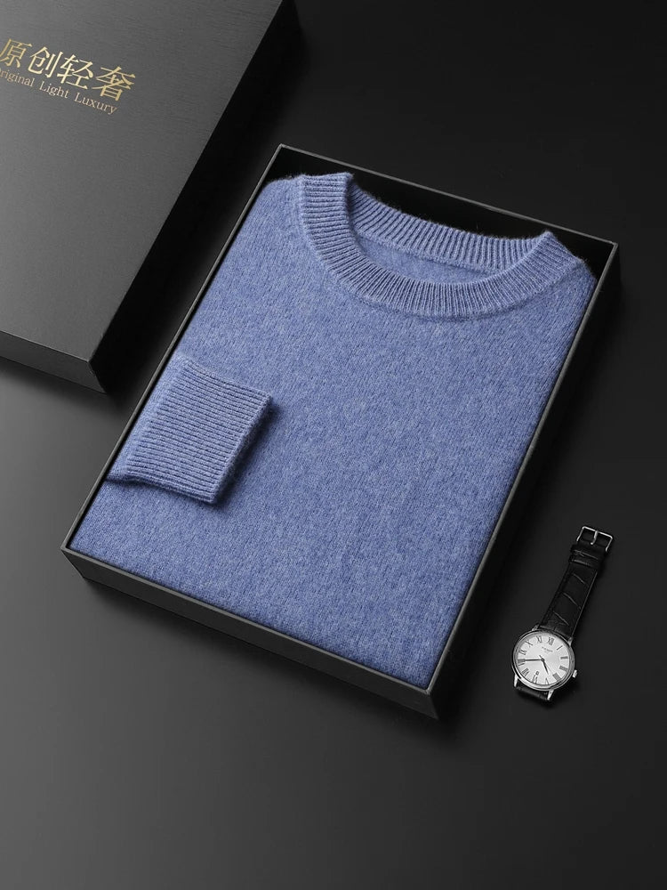 Men 100% Cashmere Thick Sweaters High Stretch Knitted Pullovers  2023 Winter Office Male Fashion  Loose Casual Tops DX01