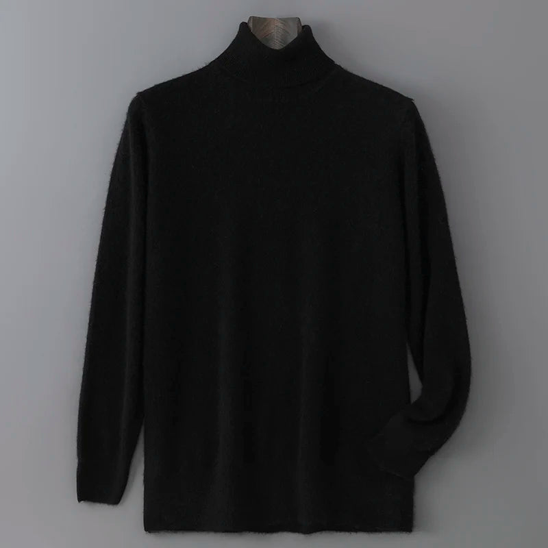 Men's 100% Pure Wool Pullover Sweater For Autumn Winter High Collar Knitted Long Sleeved Loose Solid Color Casual Simple Warmtop