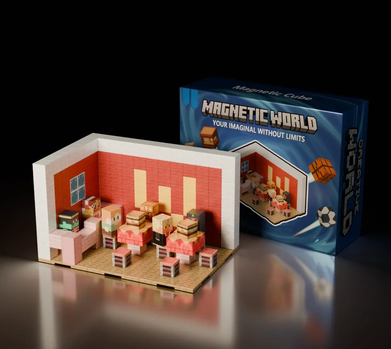 Magnetic Building Blocks Mine World Magnet Cube Set for Boy Girl Kid Age 3+ DIY Pixel style Model Base plate STEM Toy Baseplate