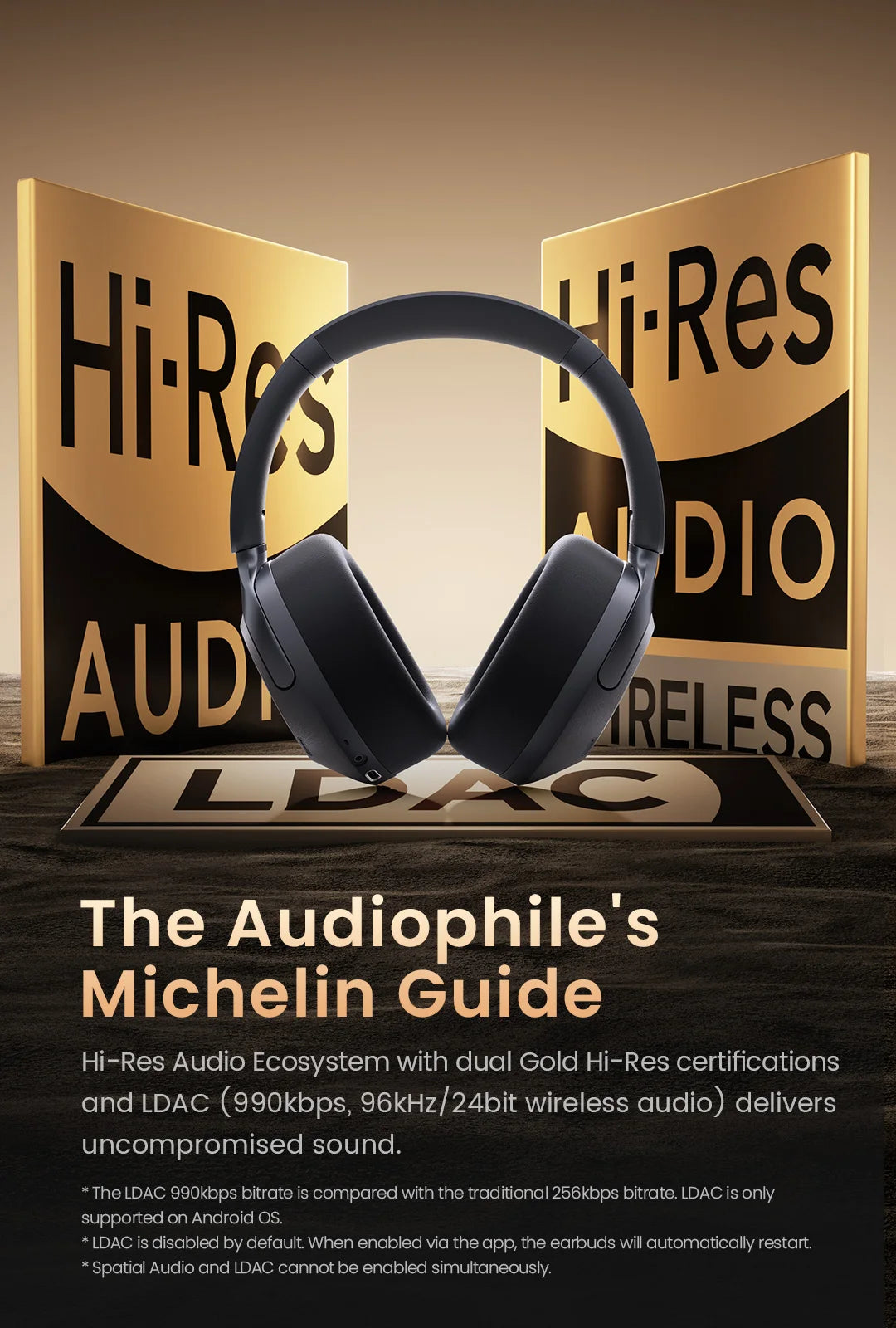 HAYLOU S40 ANC Wireless Headphone 50dB Noise Canceling Hi-Res 3D Spatial Audio Earphone with LDAC Bluetooth 6.0 Over Ear Headset