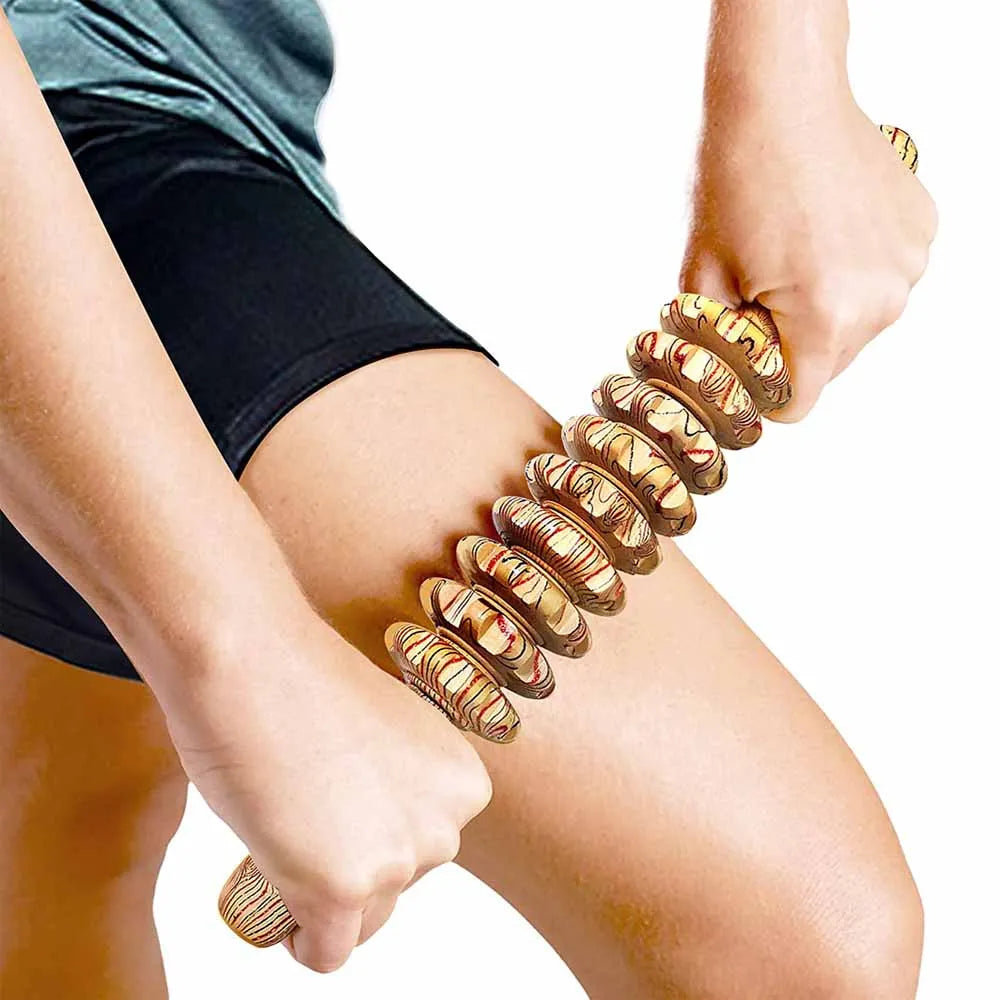 9 Rollers Wooden Handheld Massager Roller Stick for Trigger Point, Anti-Cellulite, Body Muscle Pain Relief