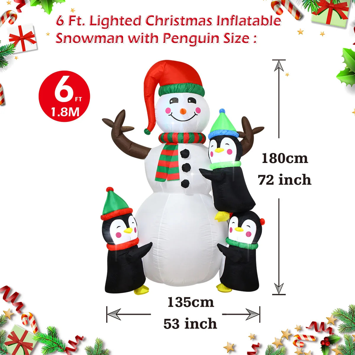 Christmas Inflatable Decorations - Branch Snowman, Santa Claus, Gingerbread Man, Gift Bag Snowman LED Light Lawn Decorations