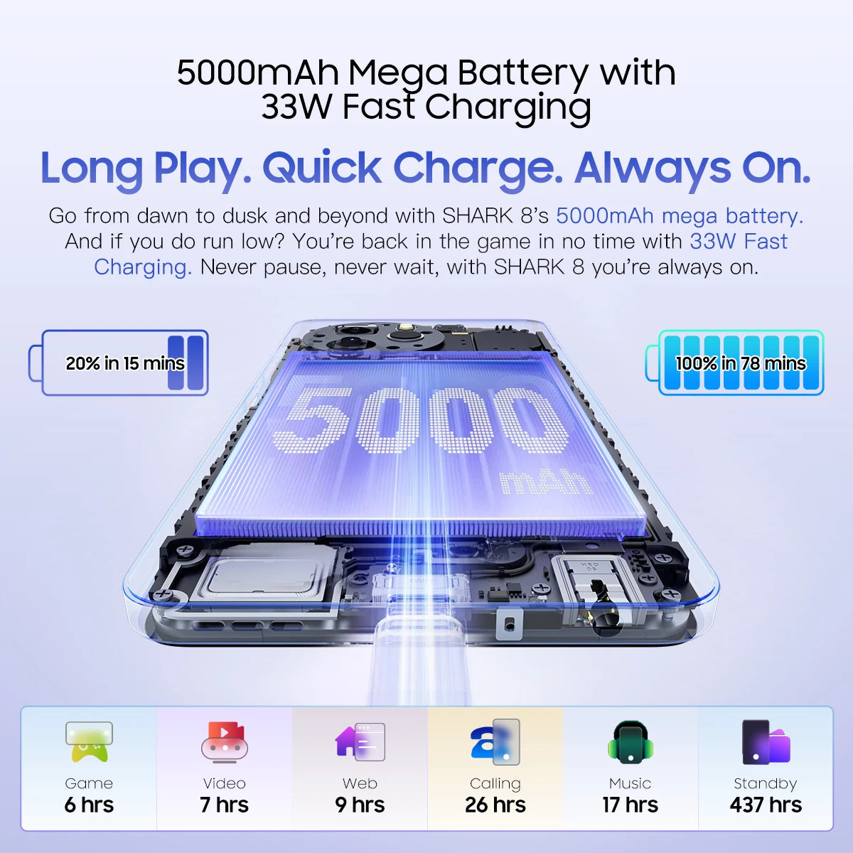 Blackview SHARK 8 Smartphone Android13 G99 Mobile Phone 6.78'' 120Hz 2.4K Display 16 (8+8) GB RAM 256GB ROM 64MP Cameras Phones