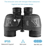 Binoculars 10x50 Marine Military Telescope Adults Waterproof With Rangefinder Compass BAK4 Prism HD Bird Watching For Hunting
