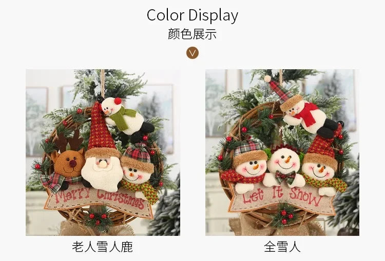 Christmas Vine Ring Wreath Cartoon Santa Claus Elk Snowman Rattan Xmas Wreath Hanging Pendant Noel Navidad Merry Christmas Decor