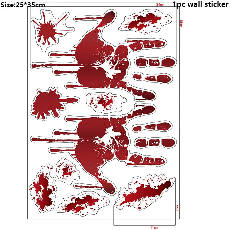 Halloween Wall Doors Windows Stickers Blood Handprint Footprint Skull Pattern Halloween Party Scene Decor Supplies Horror Props