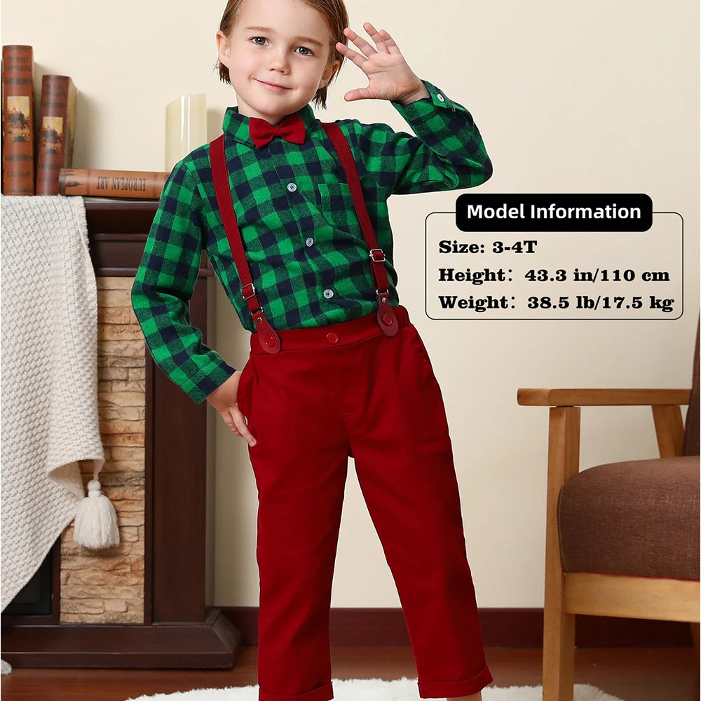 Baby Christmas Outfit Boy Kids Gentleman Formal Suit Toddler Suspenders Clothing Set Infant Party Dress Shirt