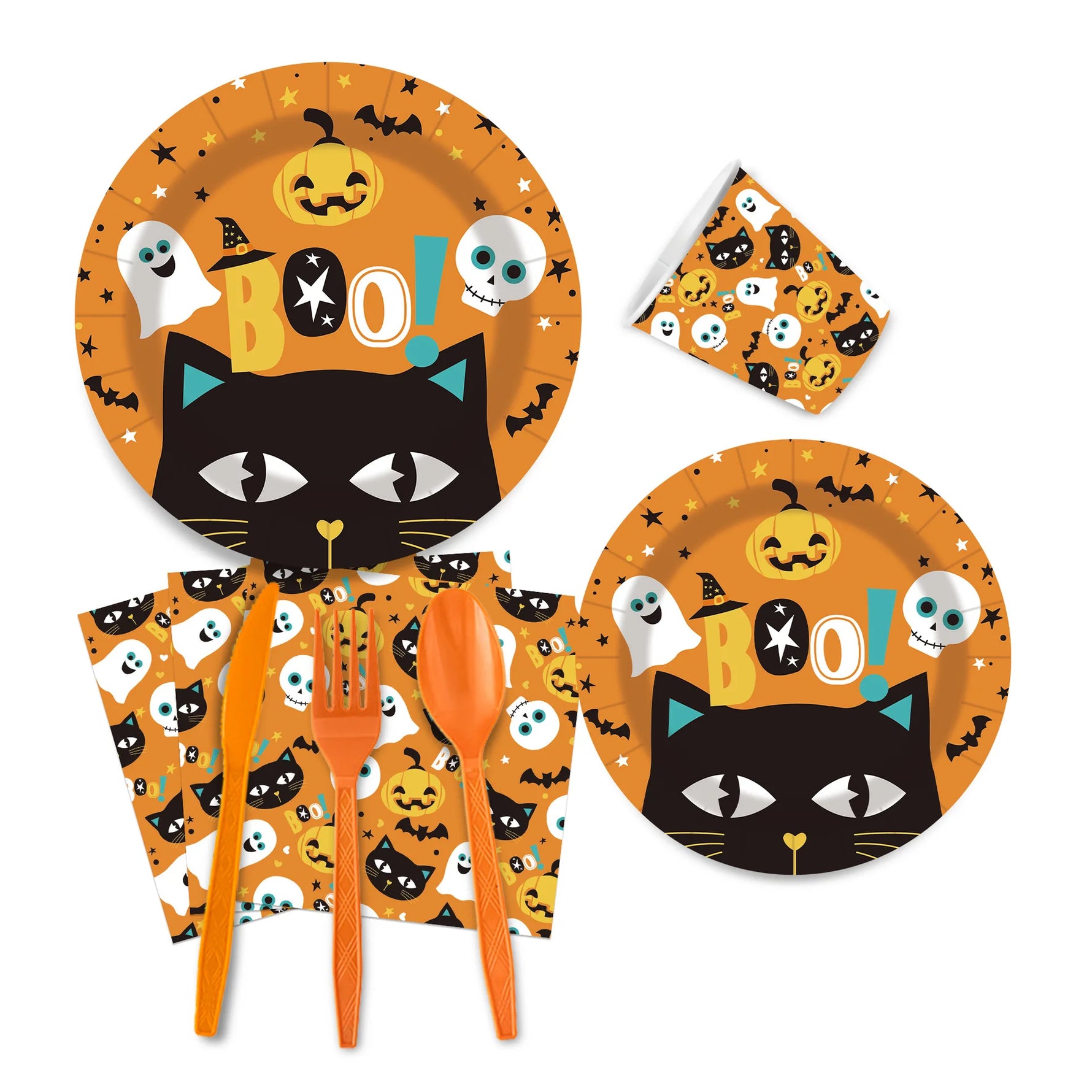 Halloween Black Cat Pumpkin Ghost Theme Festival Disposable Paper Plate Paper Cup Napkin Party Supplies