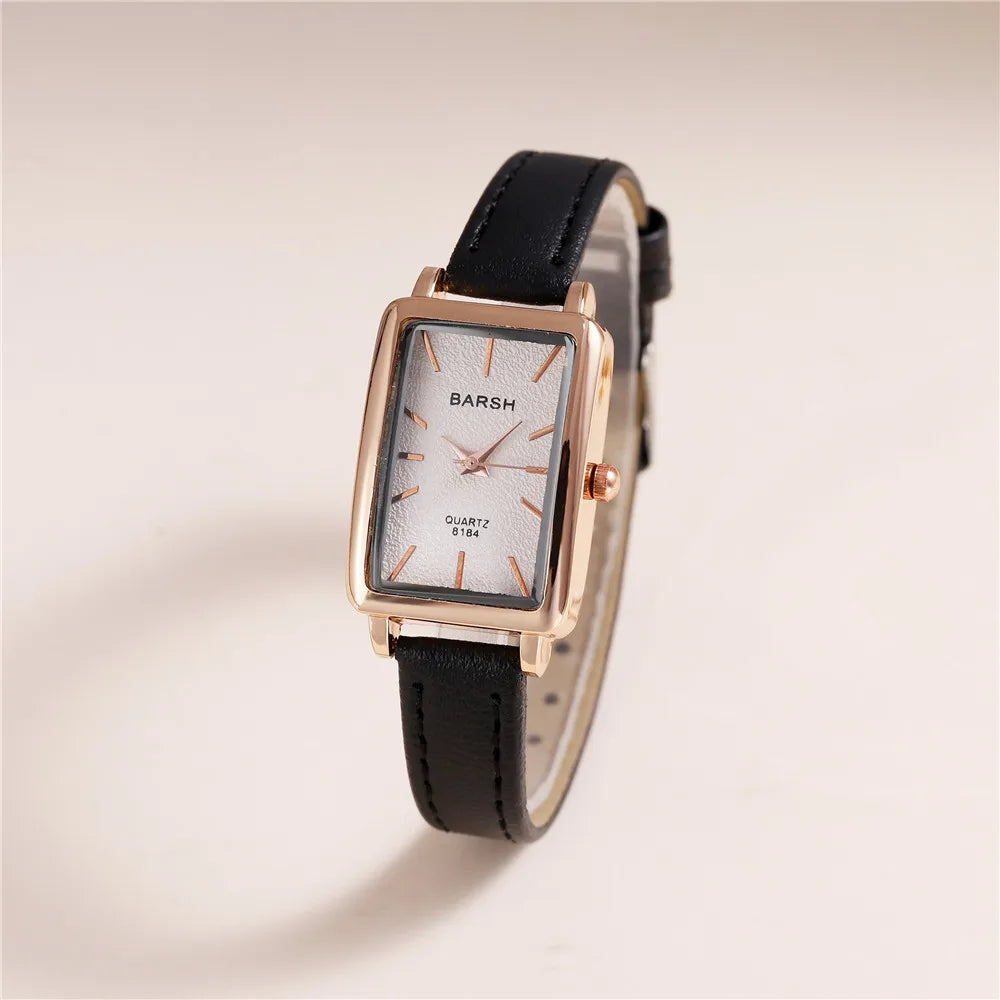 fashion rectangle dial quartz women leather watch