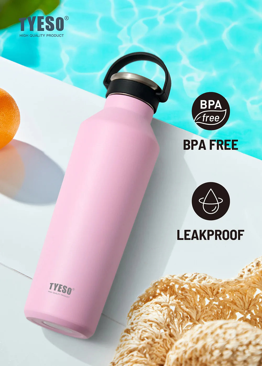 Tyeso Stainless Steel Vacuum Insulated Water Bottle Portable Durable  Leak-Proof for Outdoor Sports Matte Finish Carry Handle