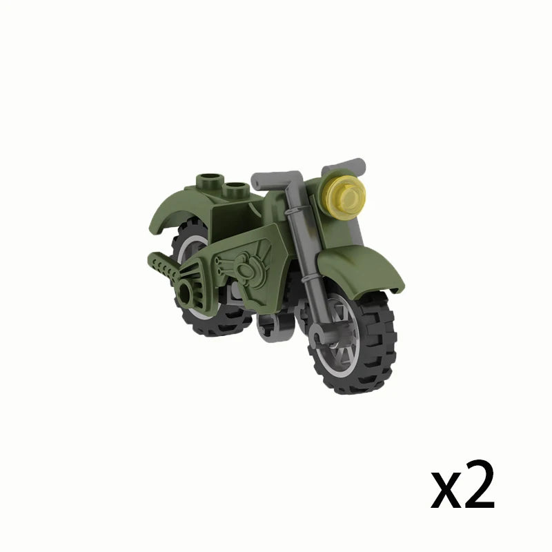 MOC WW2 Military War Weapon Soldier Accessories Building Blocks Roadblock Motorcycle Weapon case container Weapon Bag Brick Toy