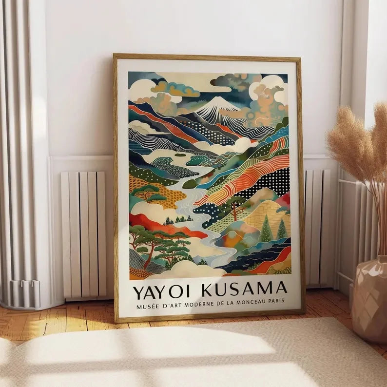 Yayoi Kusama Mount Fuji Canvas Print Japanese Mountain Landscape Poster Colourful Modern Art for Living Room, Bedroom or Office