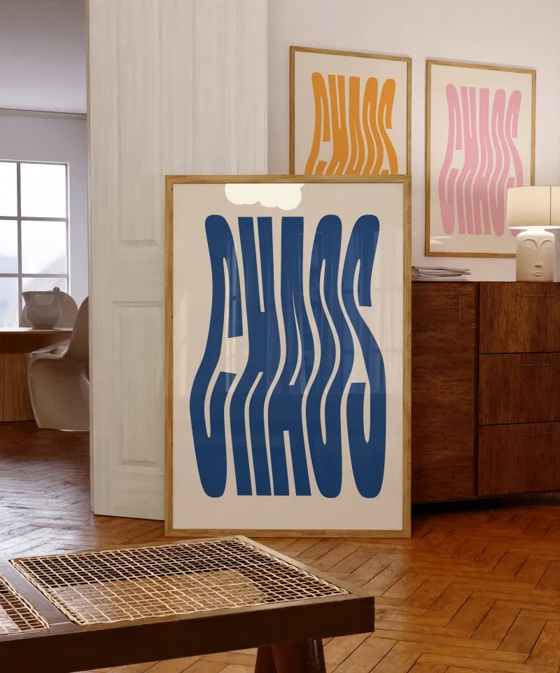 Chaos Typography Art Print and Posters Modernist Wall Art Chaos Quote Canvas Paintings Preppy Aesthetic Living Room Picturess