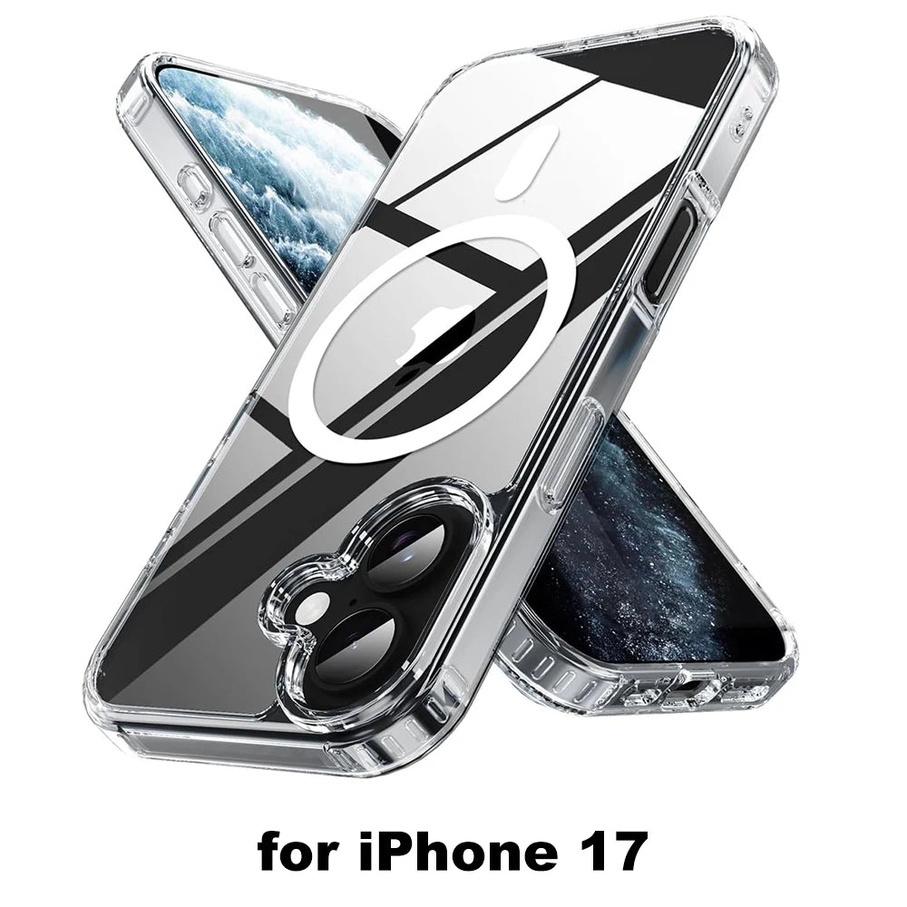 Magnetic Magsafe Wireless Charging Case For iPhone 17 Pro Max iPhone17 Air Clear Hybrid Hard Cover Soft Shell For iPhone17ProMax