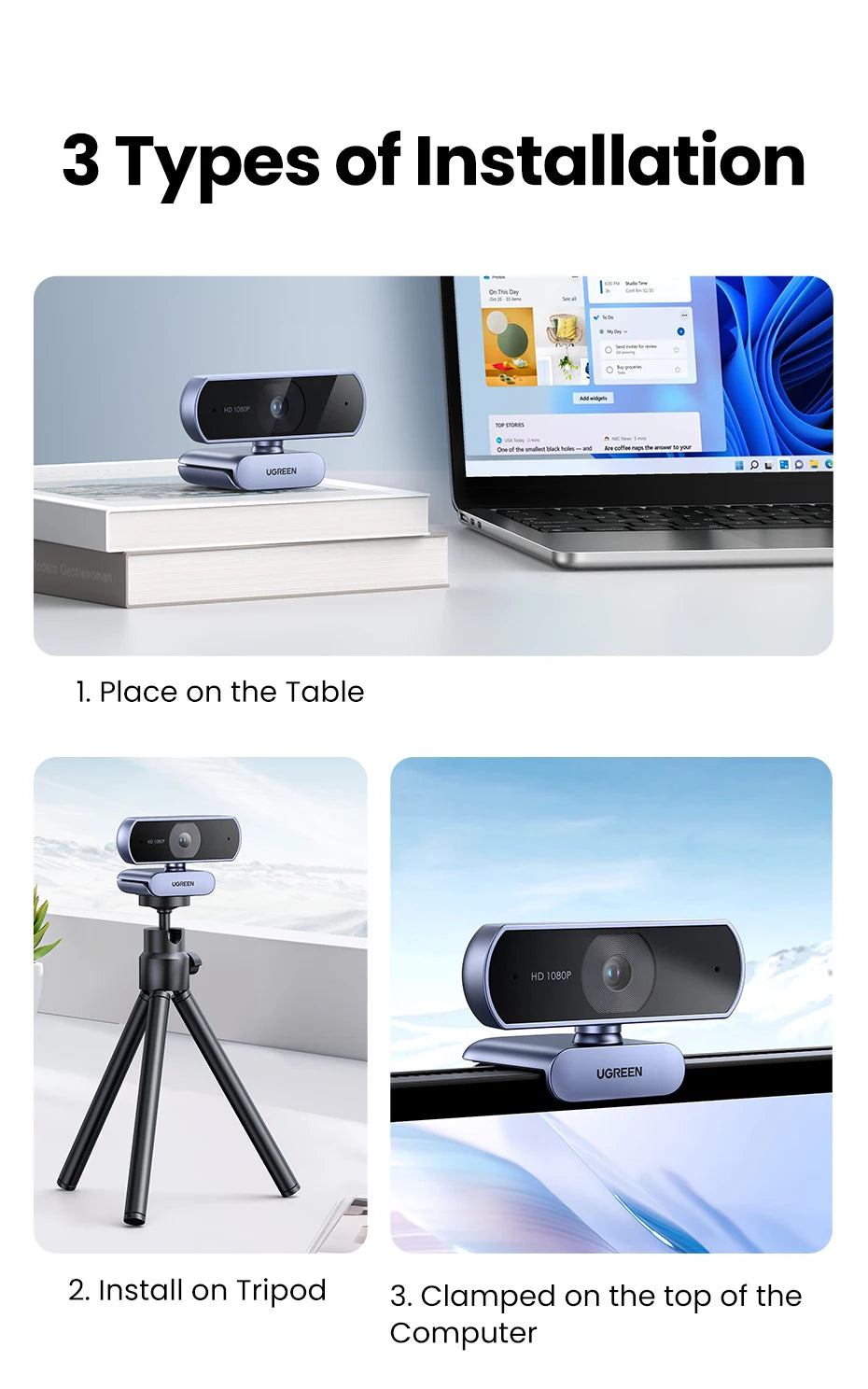 UGREEN USB Webcam 2K HD Mini Webcam For Laptop Computer Web Camera Dual Microphones for Youtube Zoom Video Calling 30fps web cam