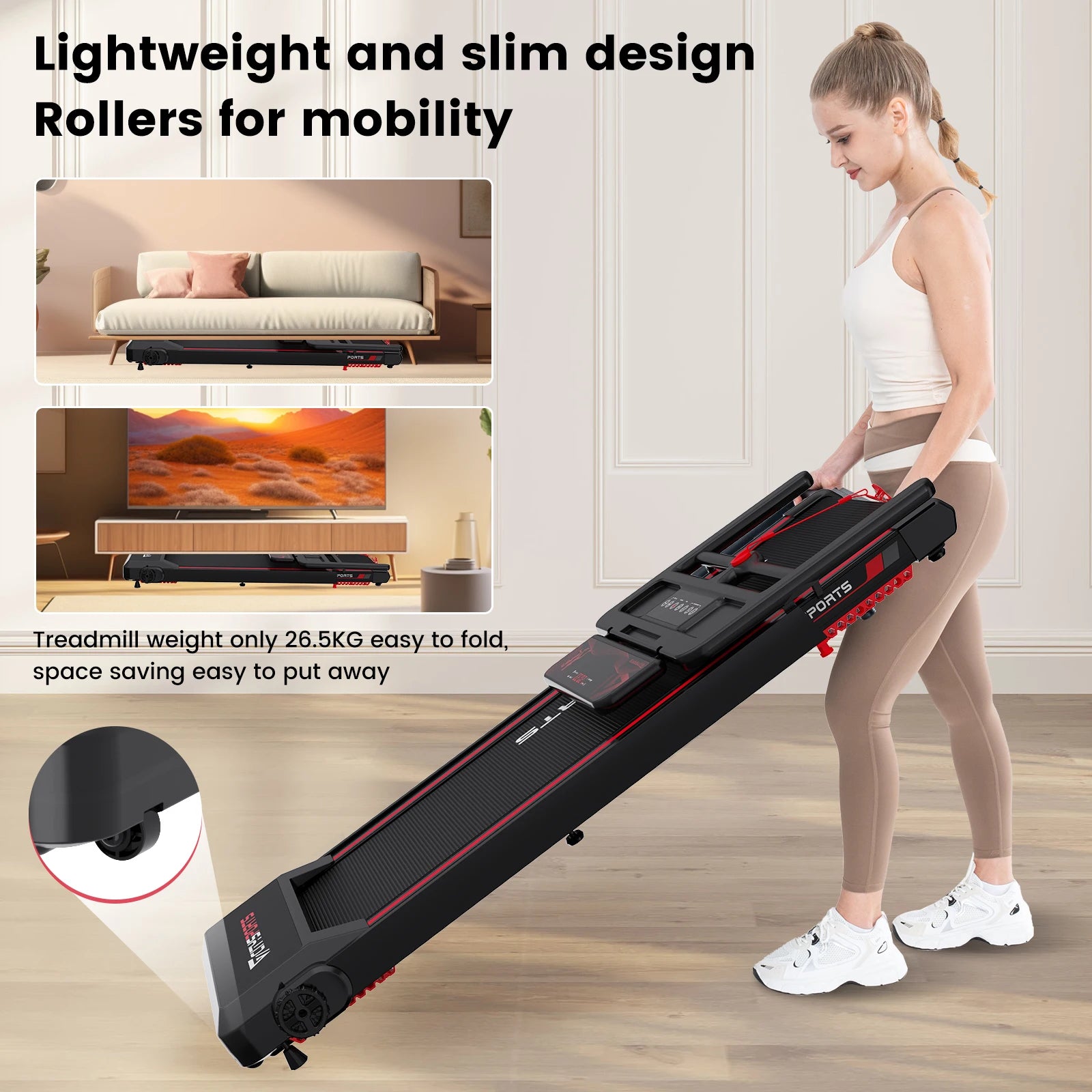 CITYSPORTS PRO Electric Folding Treadmill with Incline - 12 km/h Max Speed, Smart App Control, LED Display