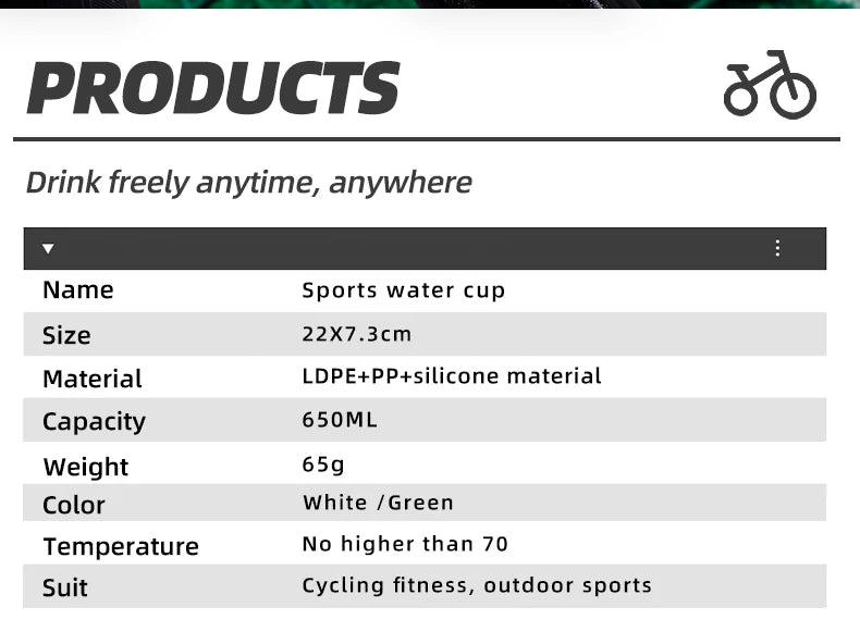 X-TIGER MTB Road Cycling Water Bottle 650ML Leak-proof Bicycle Squeeze Water Bottle for Long-distance Cycling Outdoor Sports Por