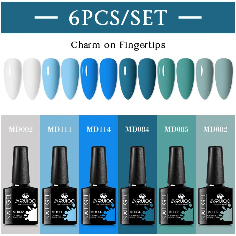 MSRUIOO 6pcs Nude Pink Gel Nail Polish Set Glitter Colorful Semi Permanent UV Gel Kits DIY Nail Art Painting Varnish Manicure