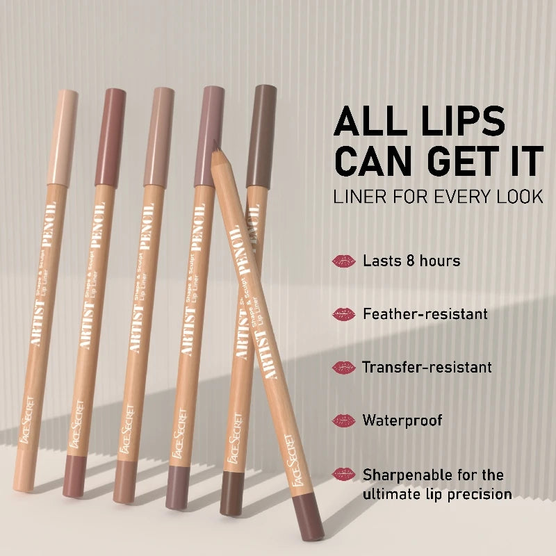 6pcs Face Secret Lip Liner Pencil Set,Ultra-Fine,Smooth Long Lasting Waterproof Matte Velvet,Brown Mixed Color