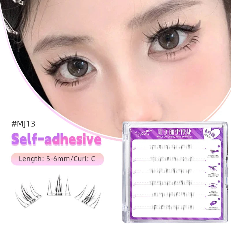 Yelix large capacity Self-Adhesive Eyelashes No Glue Fake Lashes Extensions Reusable for Makeup Soft Mink Eyelashes