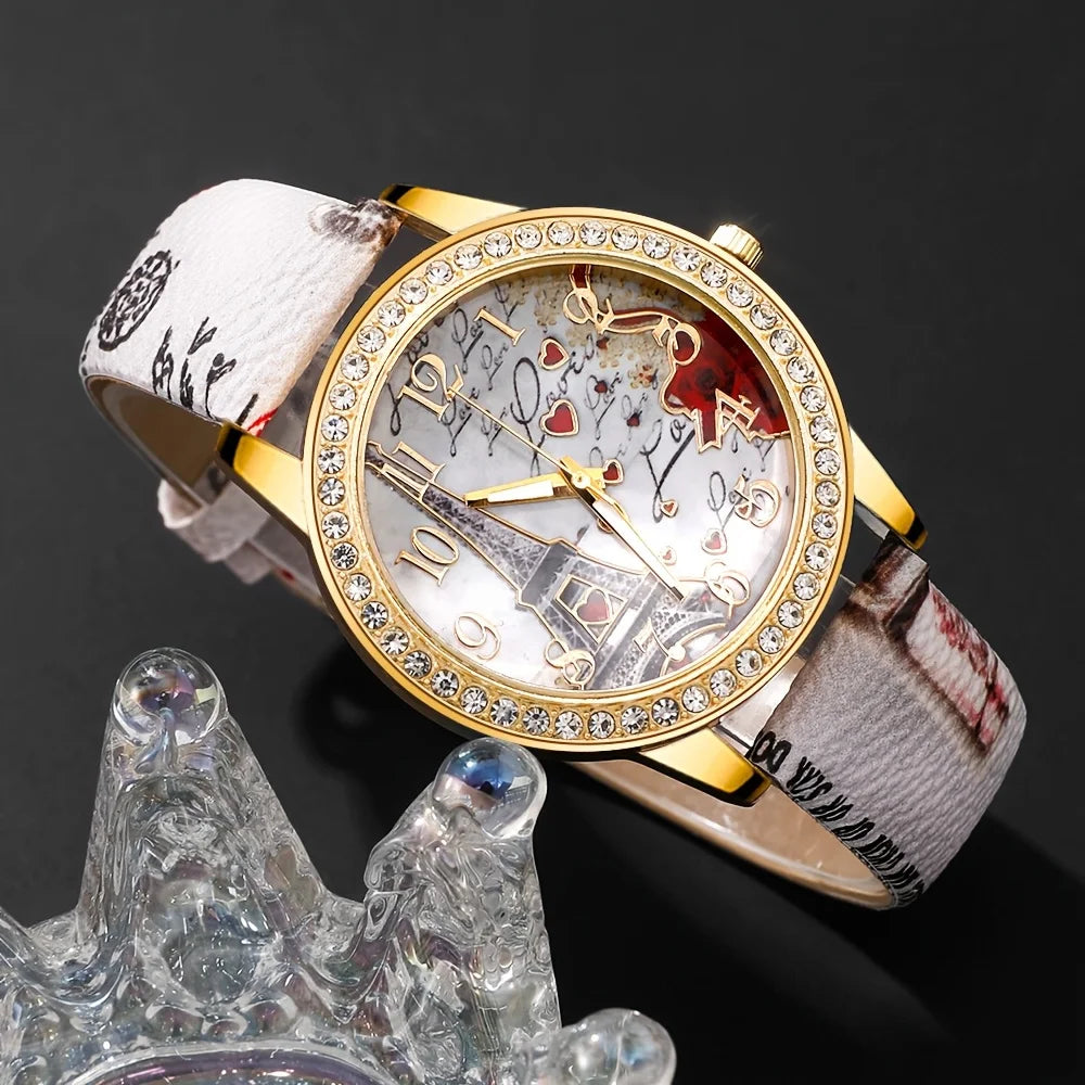 5Pcs/Set Fashion Women's Watch European and American Classic Retro Quartz Watch with Exquisite Beaded Bracelet Set