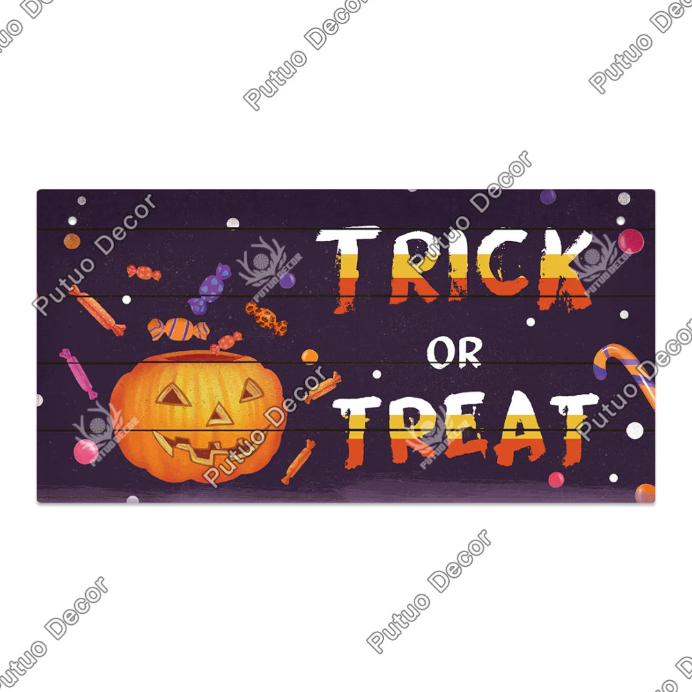 Putuo Decor Halloween Wooden Hanging Pendant Door Sign Pumpkin Ghost Bat Swith Greeting Doorplate Wood Crafts Happy Halloween Da