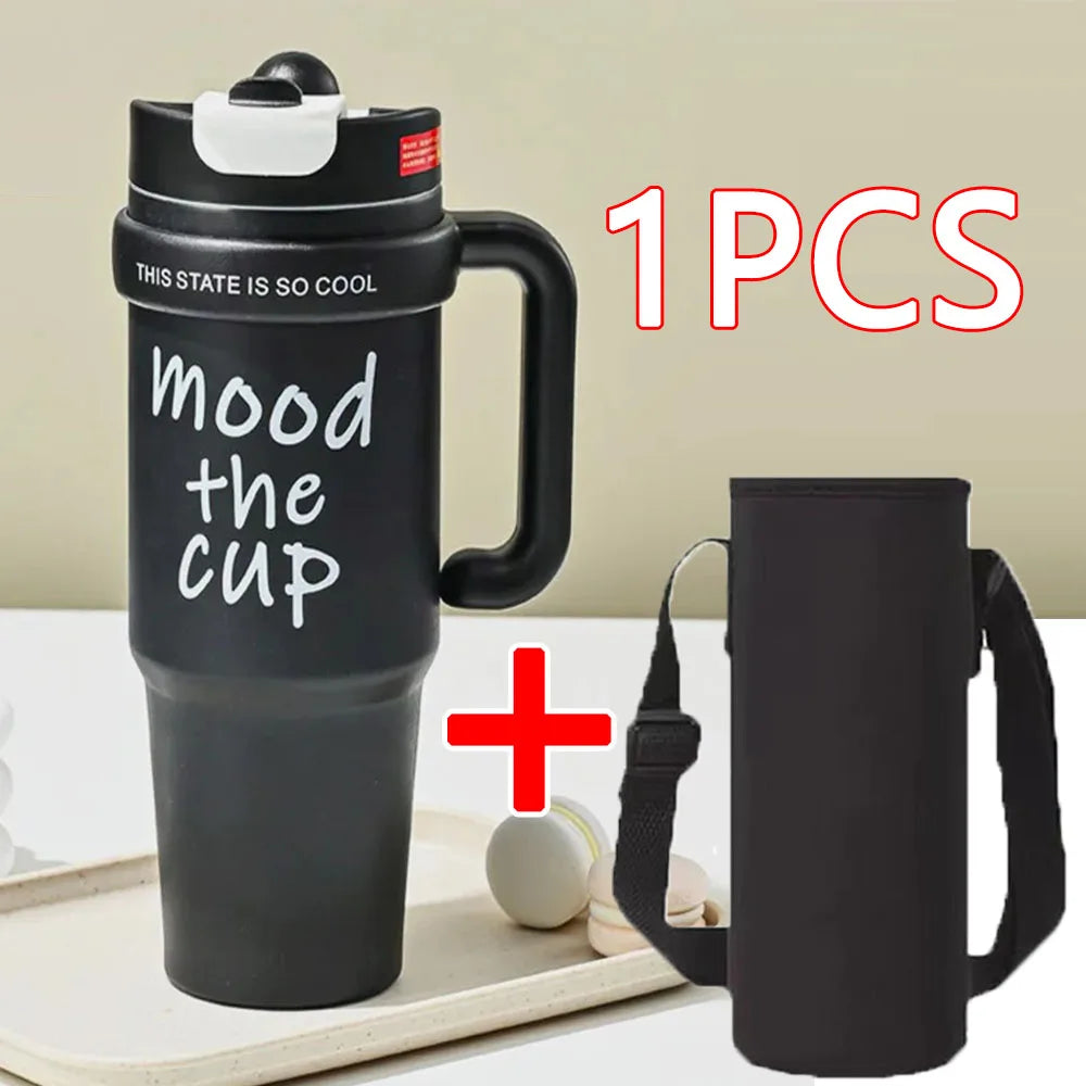 1000ML Thermal Water Bottle 32oz Large Capacity With Straw Stainless Steel Thermos Bottle Cold and Hot Thermos Cup