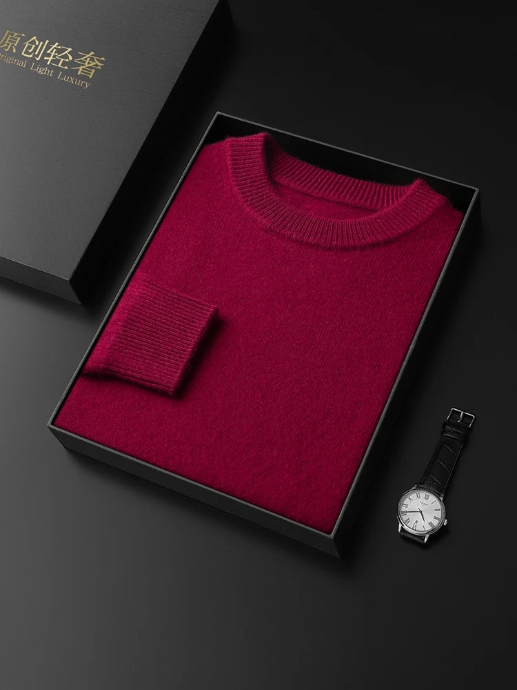 Men 100% Cashmere Thick Sweaters High Stretch Knitted Pullovers  2023 Winter Office Male Fashion  Loose Casual Tops DX01