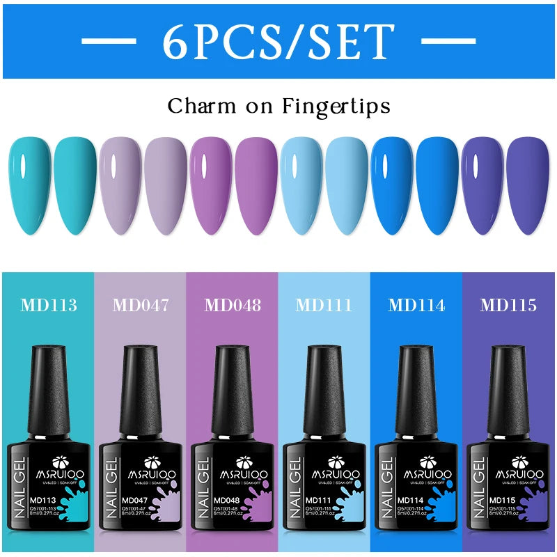 MSRUIOO 6pcs Nude Pink Gel Nail Polish Set Glitter Colorful Semi Permanent UV Gel Kits DIY Nail Art Painting Varnish Manicure