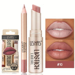 USHAS 12 Color Matte Lipstick Set Long-lasting Waterproof Lipstick + Lip Liner Set Easy Coloring Non-Stick Cup Lip Makeup Suit