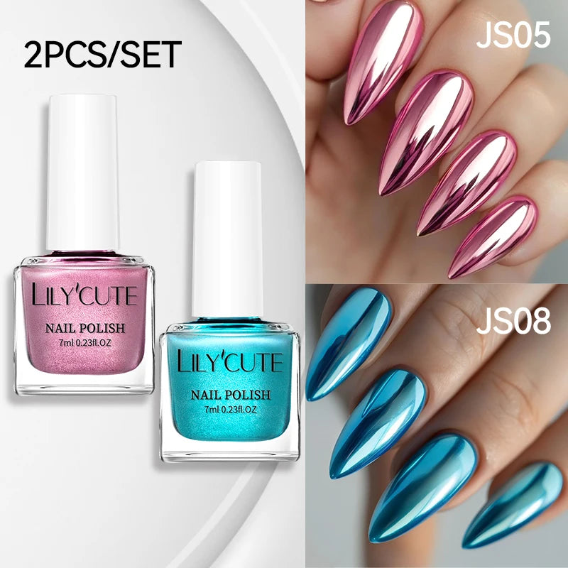 LILYCUTE 7ML 2PCS/SET Metallic Nail Polish Mirror Blue and Rose Gold Effect Varnish Semi-Permanent Nail Art Manicure Aupplies