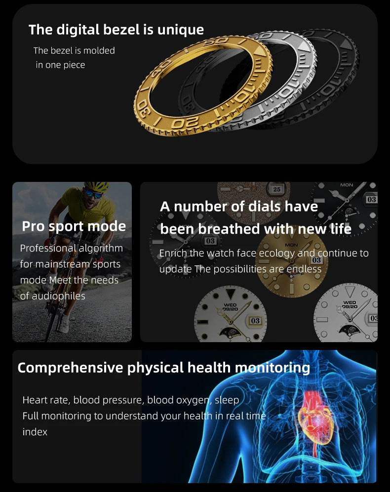 Aiweile AW46 Smartwatch Smart Watch Man 1.32 Inch HD AMOLED Screen Sports Modes Bluetooth Call for Android Yacht Range Master