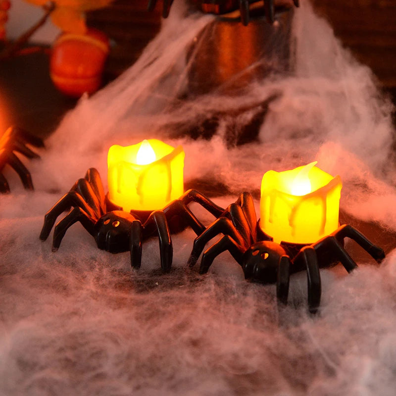 1PCS Halloween Decorations LED Candle Light Plastic Spider Pumpkin Lamp for Home Bar Haunted House Halloween Party Decor