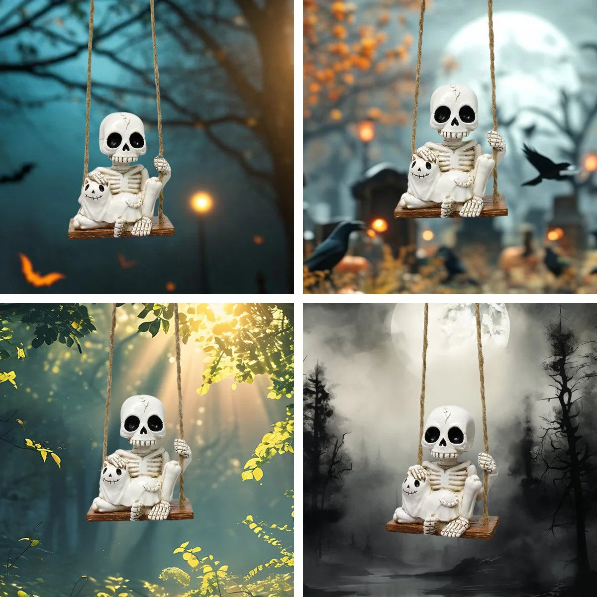 1Set Halloween Decorative Hanging Ghost Skull Skeleton Gauze Haunted Home Party Horror Props Hanger House Yard Party Hanging