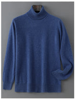 Men's 100% Pure Wool Pullover Sweater For Autumn Winter High Collar Knitted Long Sleeved Loose Solid Color Casual Simple Warmtop